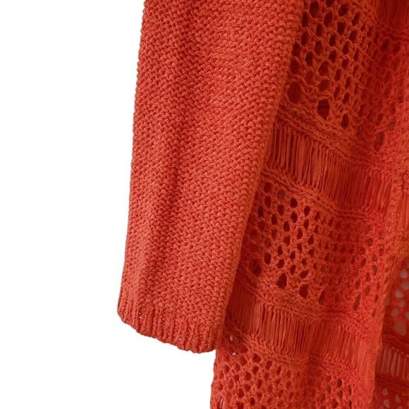 Chicos Fringe Cardigan Sweater‎ 0 Small Orange Tassel Boho Crochet Open Front - Picture 4 of 11
